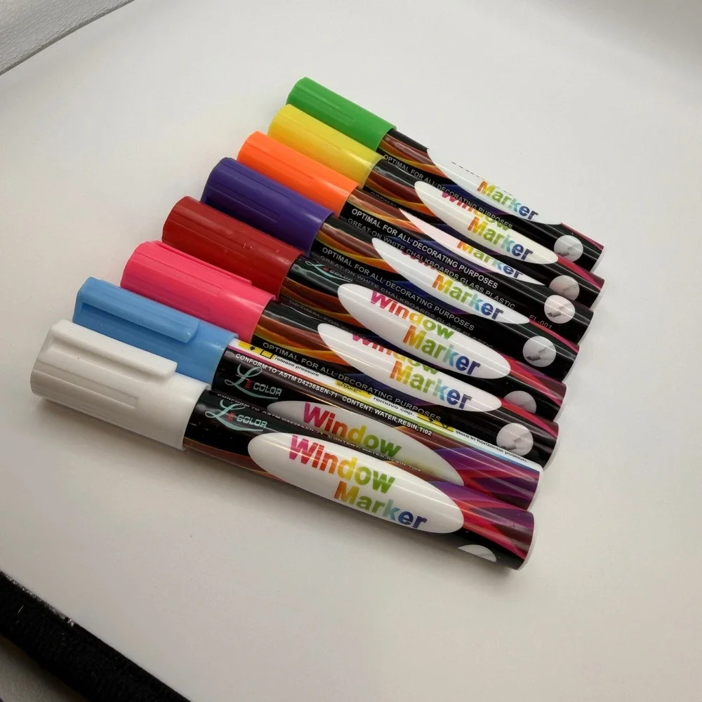 Le Color Window Marker Set 8 Pack Dry Erase Board Liquid Chalk Glass Craft New